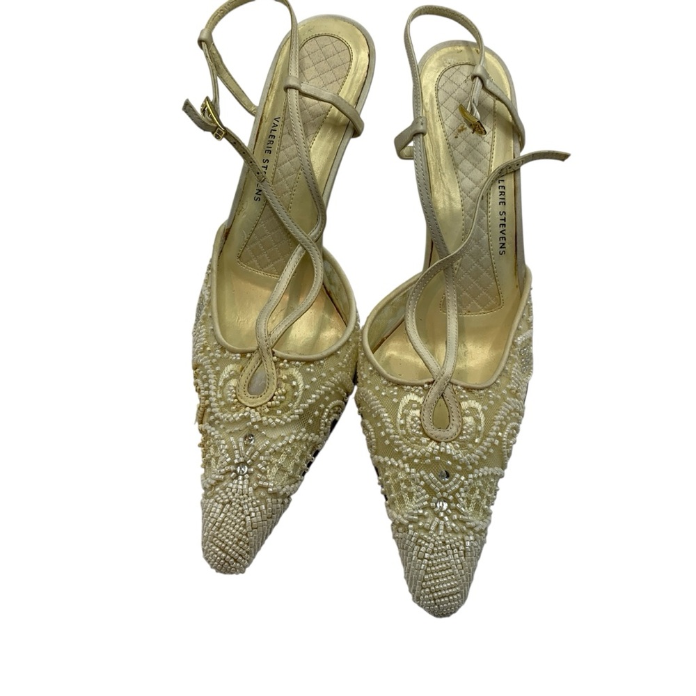 Valarie Steven Ivory Beaded Lace Heels